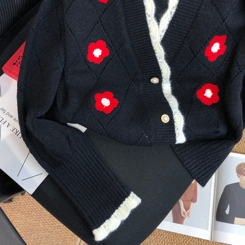 Niche Diamond Check Pattern Short Cardigan