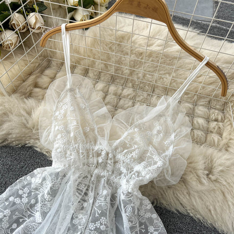 Lace Embroidered See-through Slip Dress