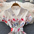 Suit Collar Floral Printed Chiffon Dress