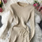 Drawstring Pleated Knitted Sweater Dress