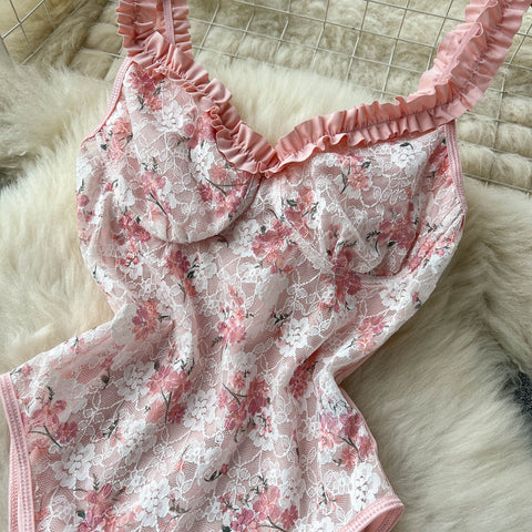 Pink Lace Embroidered Floral Jumpsuit
