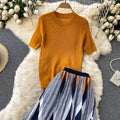 Elegant Knitted Top&Color-clashing Skirt 2Pcs
