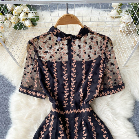Elegant Mesh Embroidered Fishtail Dress
