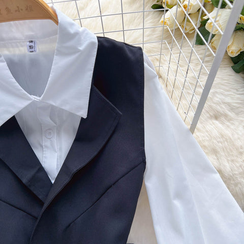 Korean Style White Dress&Waistcoat 2Pcs