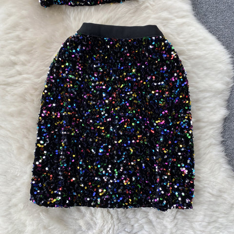Chic Sequin Decorated Camisole&Skirt 2Pcs