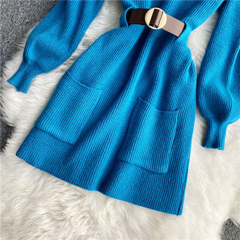 Turtleneck Long Sleeve Knitted Sweater Dress