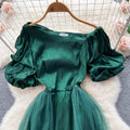 Fairy Puffy Sleeve Strapless Mesh Dress