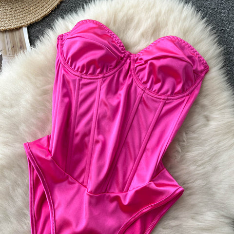 Pink Satin Hollowed Lace-up Jumpsuit