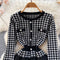 Vintage Houndstooth Patchwork Faux Two-piece Dress
