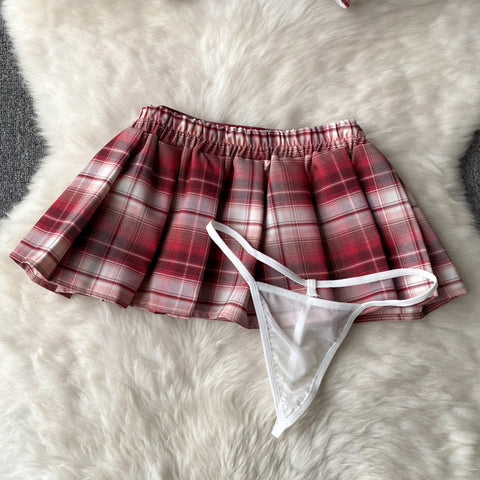 Plaid Crossover Tank Top&Pleated Skirt Set