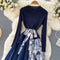 Knit Stitching Lace Printed Pleated Dress