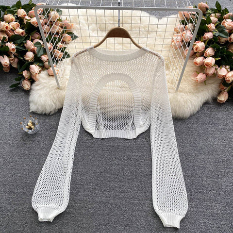 Strap Top + Long-sleeved Knitted Blouse Skirt