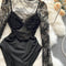 Cut-out Lace Patchworked Black Jumpsuit