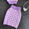 Plaid Knitted Cardigan&Vest&Bustier 3Pcs