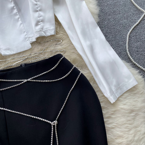 White Shirt&Black Skirt 2Pcs Set