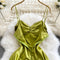 Elegant Satin Pleated Halter Dress