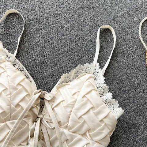 Sweet Lace V-neck Woven Pattern Top