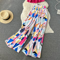 Printed Halter Top&Flared Trousers 2Pcs
