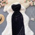 Polka Dot One-shoulder Velvet Bag Hip Dress