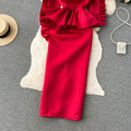 Ruffle Pleated Slim Red Dress