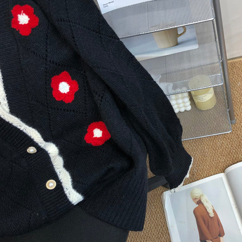 Niche Diamond Check Pattern Short Cardigan