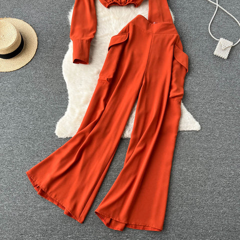 Lapeled Shirt&Wide-leg Trousers 2Pcs Set