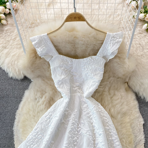 Jacquard Dress With Square Collar And Waist