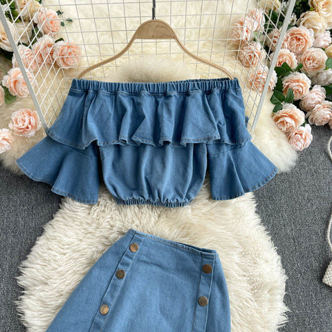 Flounces One-Shoulder Suit