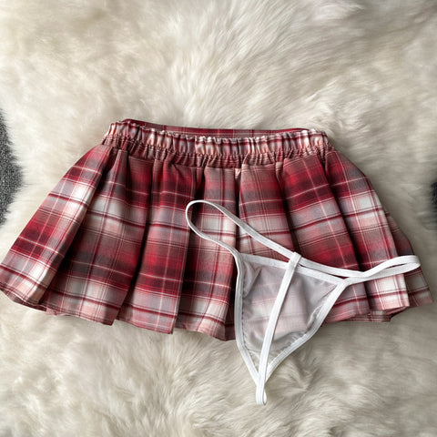 Plaid Crossover Tank Top&Pleated Skirt Set