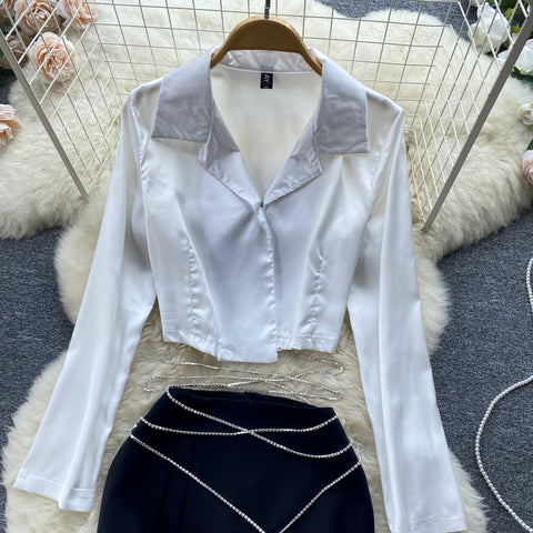 White Shirt&Black Skirt 2Pcs Set