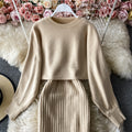 Half High Neck Loose Sweater & Dress Two-piece Suit