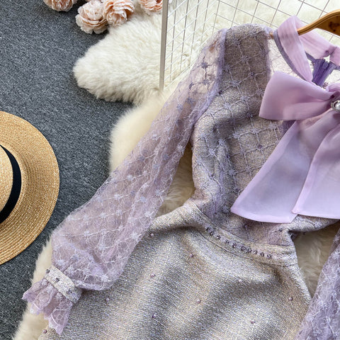 Beaded Embroidered Mesh Bow Dress