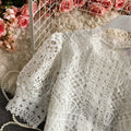 Puff Sleeve Crochet Cutout Lace Shirt