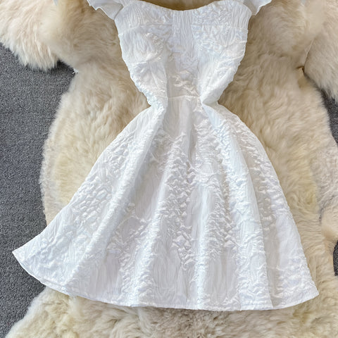Jacquard Dress With Square Collar And Waist