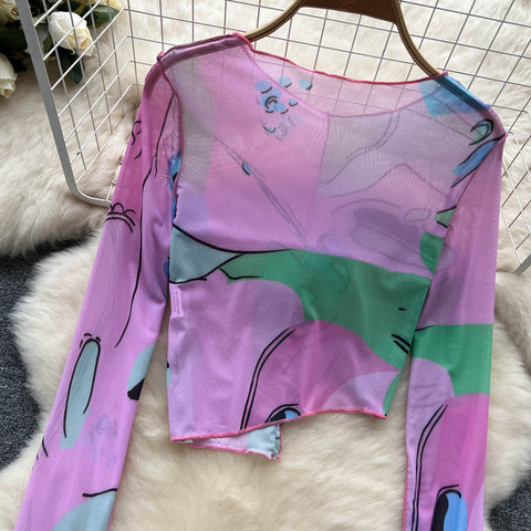 Niche Knitted Patchwork Colourful Print Shirt