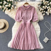 Doll Collar Buttoned Pleated Dress