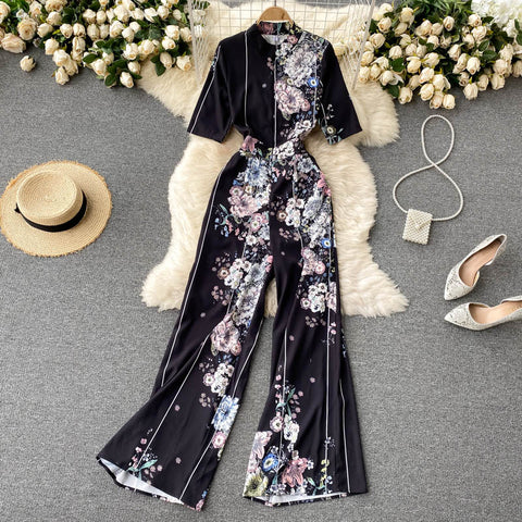 Printed Wide Leg Trousers Jumpsuit