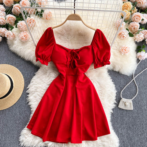 Drawstring Puff Sleeve Dress