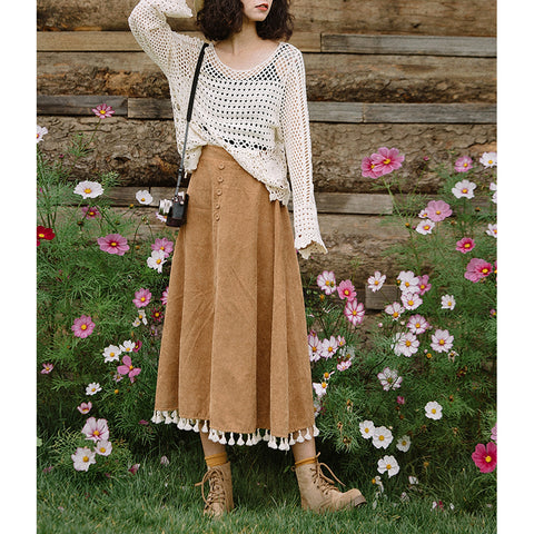 Vintage Corduroy High Waist Skirt