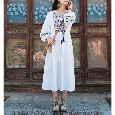 Embroidered Cotton And Linen Dress