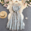 Light Blue Embroidered Mesh Dress
