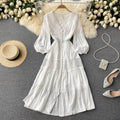Embroidered Stitching Buttoned Dress
