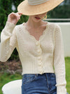 Wave Collar Openwork Knitted Long-sleeved Cardigan