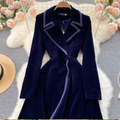 Elegant Lapeled Velvet Over-knee Coat