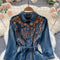 Vintage Embroidered Single-breasted Denim Dress