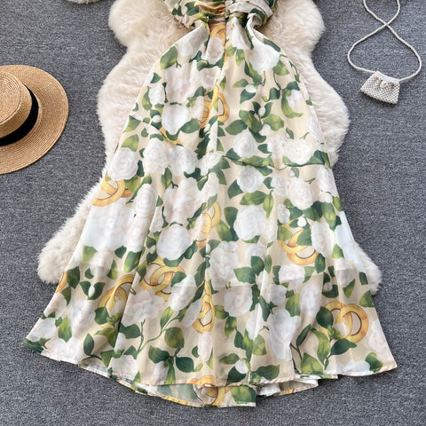 Green Floral Printed Slip Dress