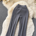 Solid Color Elasticated Split Opening Trousers