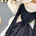 Korean Style U-neck Patchwork Black Dress