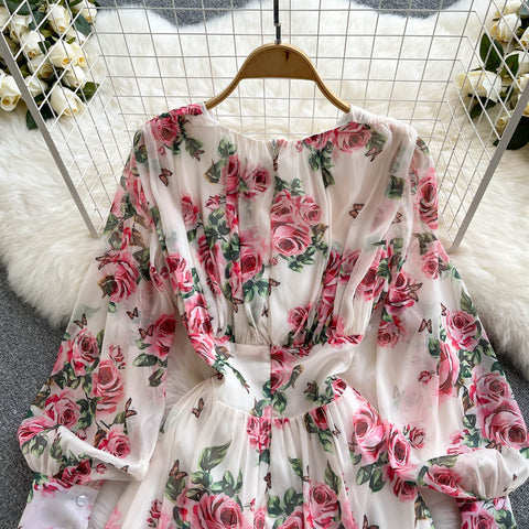 Rose Print Waist Dress
