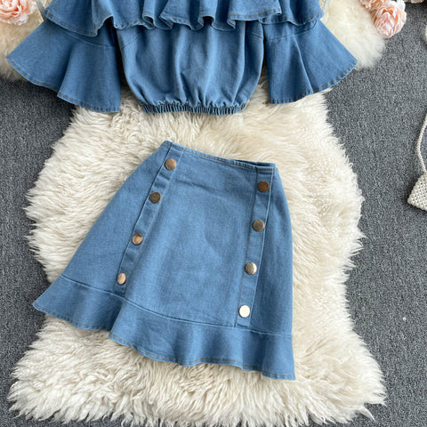 Flounces One-Shoulder Suit